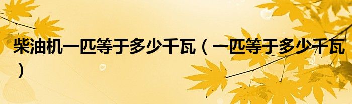 柴油机一匹等于多少千瓦（一匹等于多少千瓦）