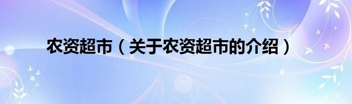 农资超市（关于农资超市的介绍）