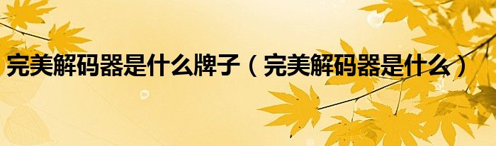 完美解码器是什么牌子（完美解码器是什么）